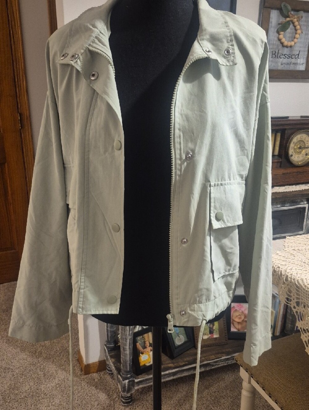 Love Tree Light Sage Utility Drawstring Jacket - Picture 5 of 12